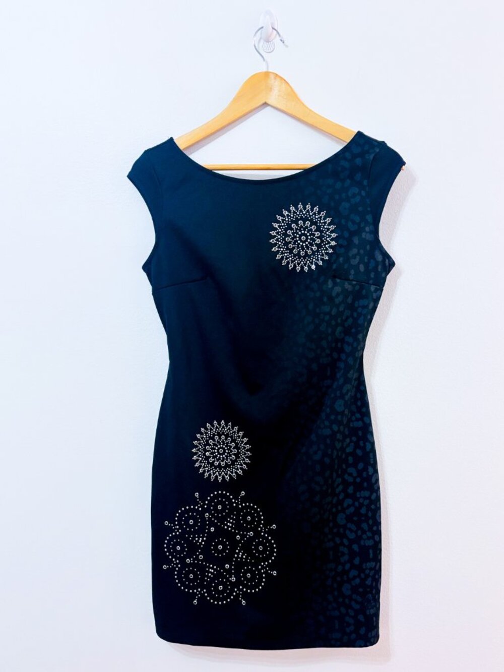 DESIGUAL Black Studded Dress | Leopard Print Chic | Large